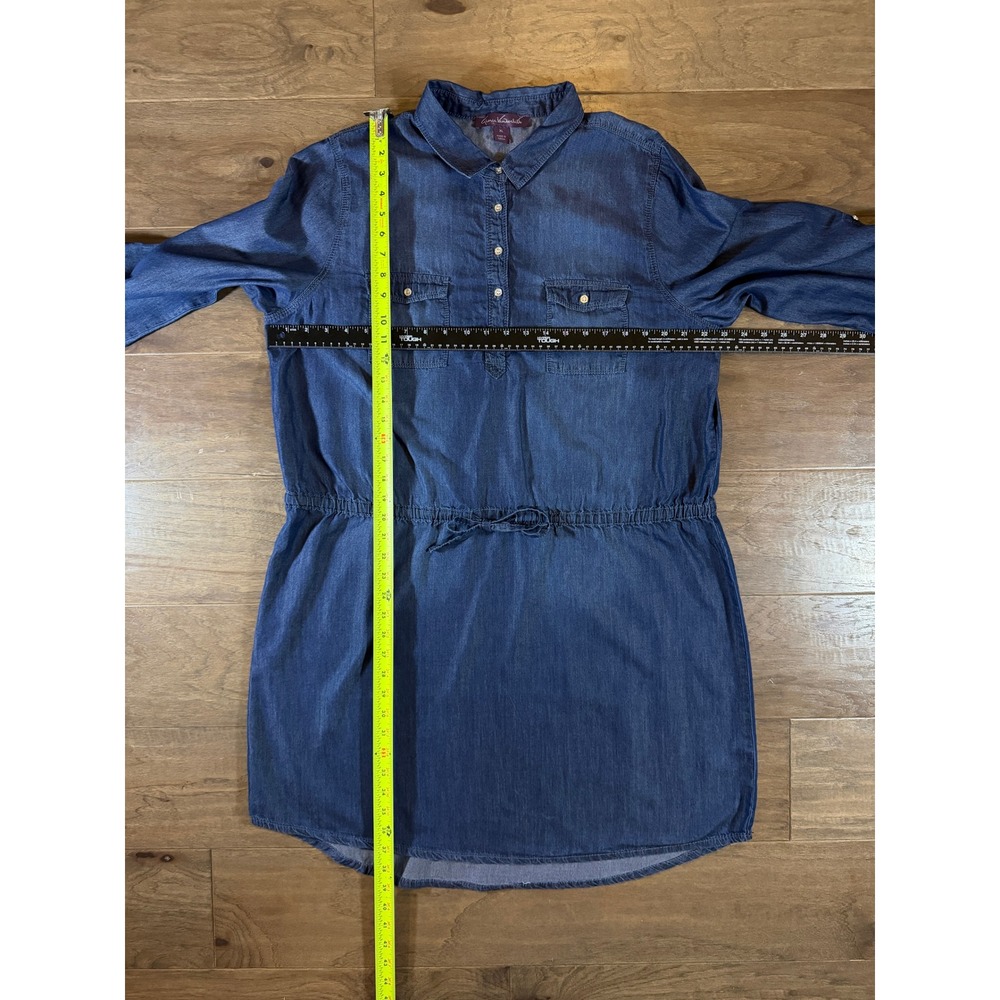 Gloria Vanderbilt‎ Blue Denim Shirt Dress XL Cotton Lyocell Roll Tab Sleeve Mini - Picture 4 of 7
